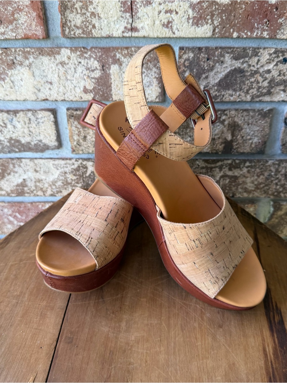 Kork-Ease Keirn Sandals Women’s Size 8 Natural Cork Leather Lining Very Good